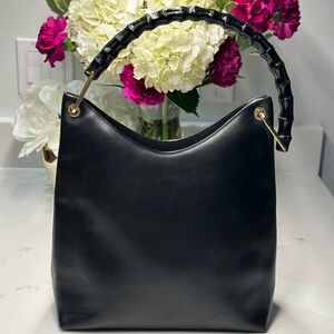 Gucci Black Calf Leather Shoulder Bag with Bamboo Handle + COA